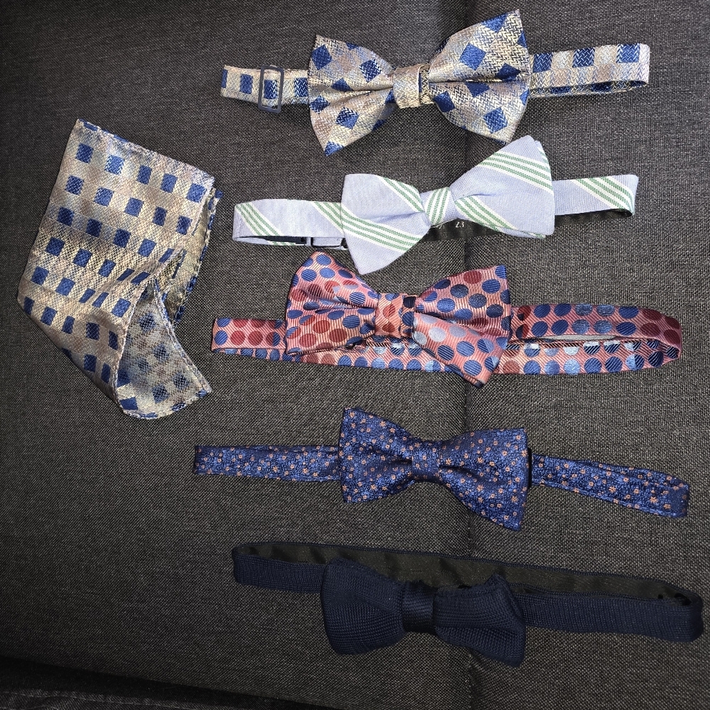 Lot Of 5 Adjustable Pre-tied Men's Bow Ties Plus 1 Pocket Square
